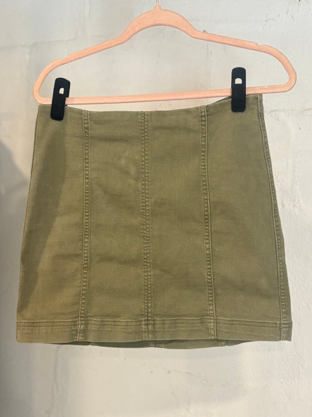 Free People Modern Femme Olive Green Stretch-Denim Mini Skirt - Size 10